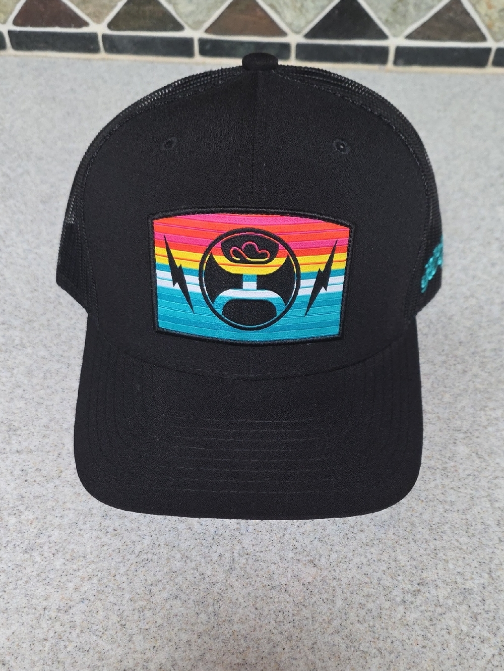 Hooey Black Trucker Hat with Multi-Color Sunset Patch